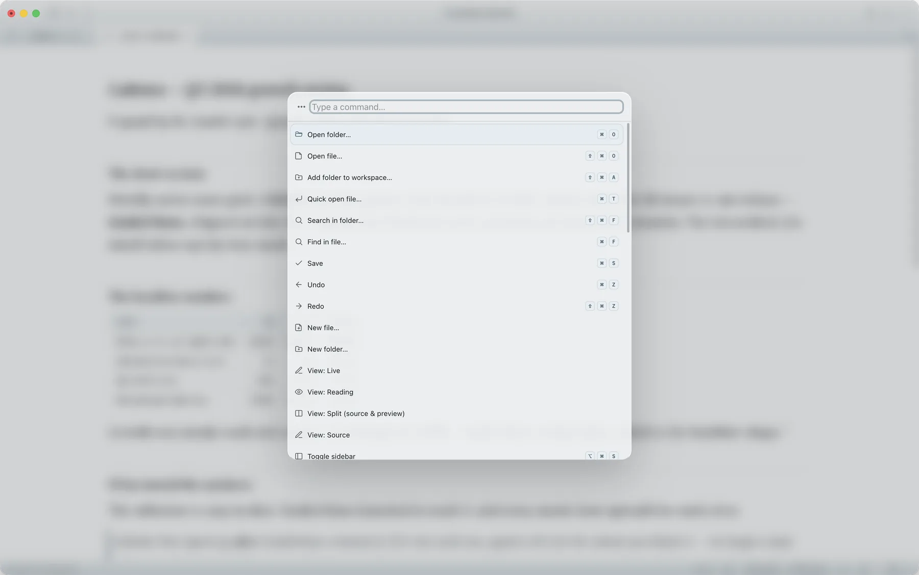 The command palette open above the Superset Files workspace.